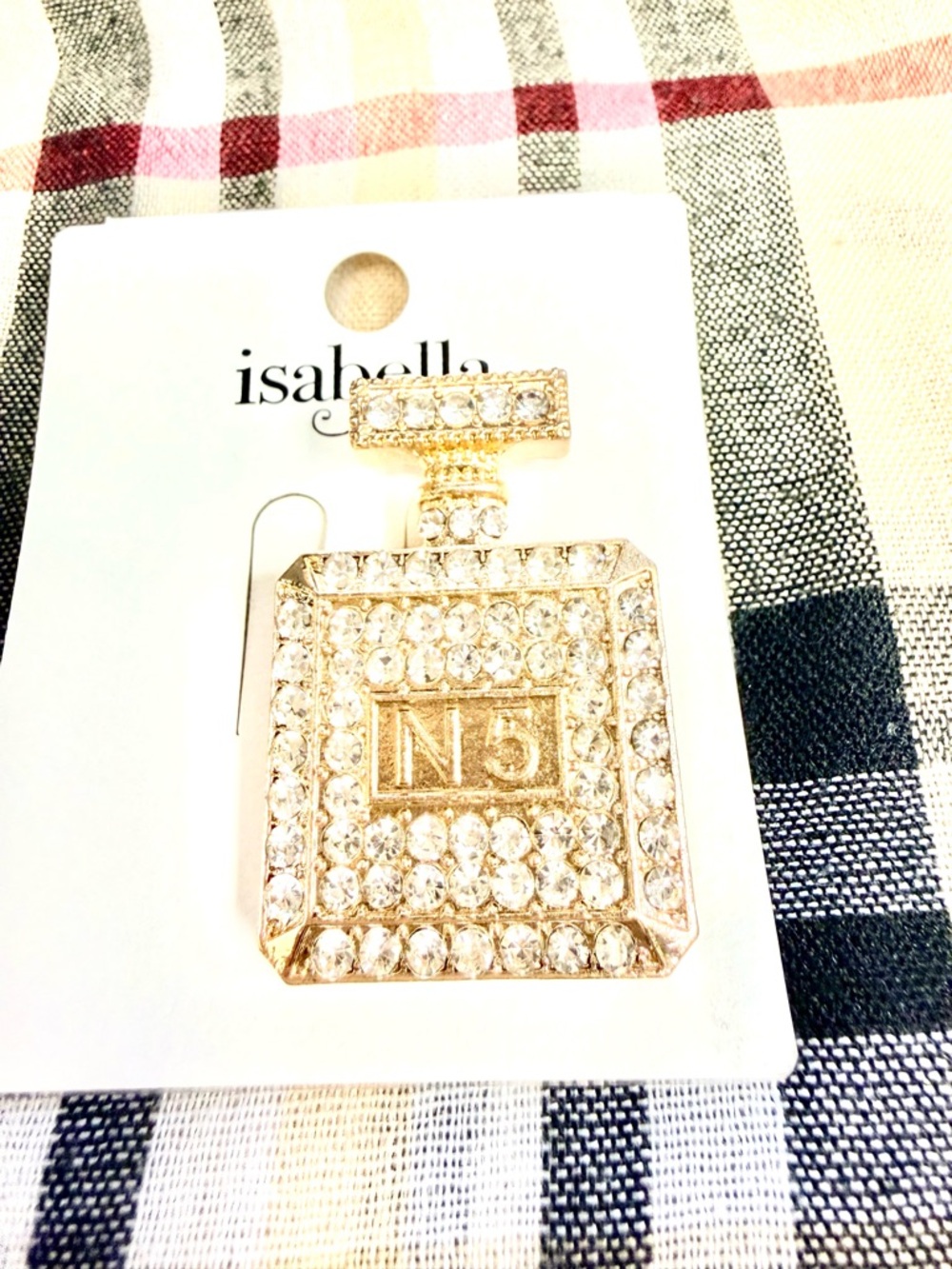 Gold Crystal N5 Perfume Bottle Brooch